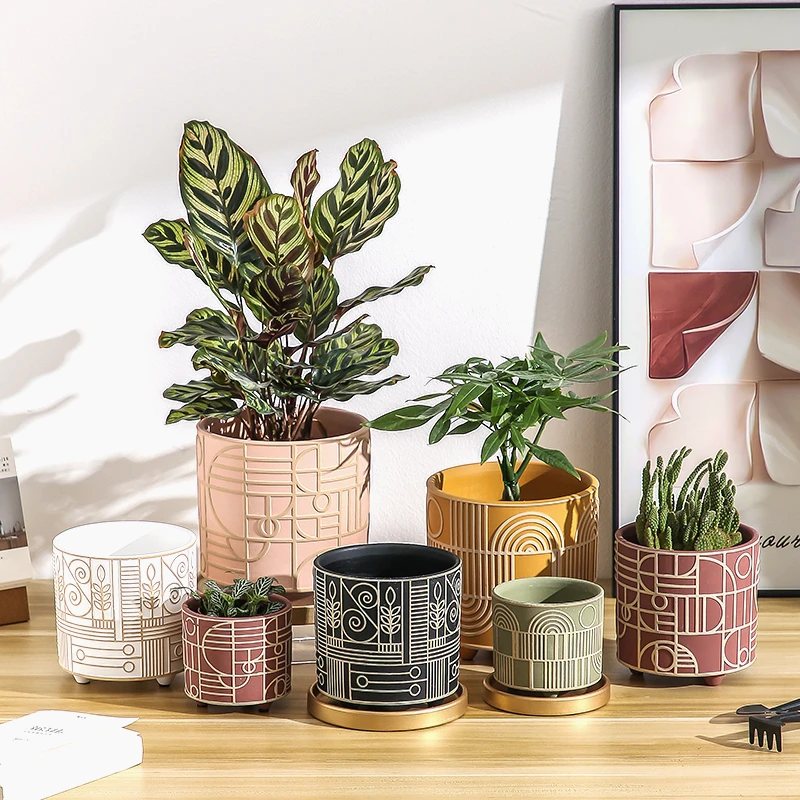 Aloe Vera Pot - Простой цилиндрический керамический цветочный горшок, сочное